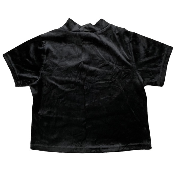 Vintage Exhilaration size Xl black velvet short sleeve crop top mock turtleneck - Picture 3 of 6